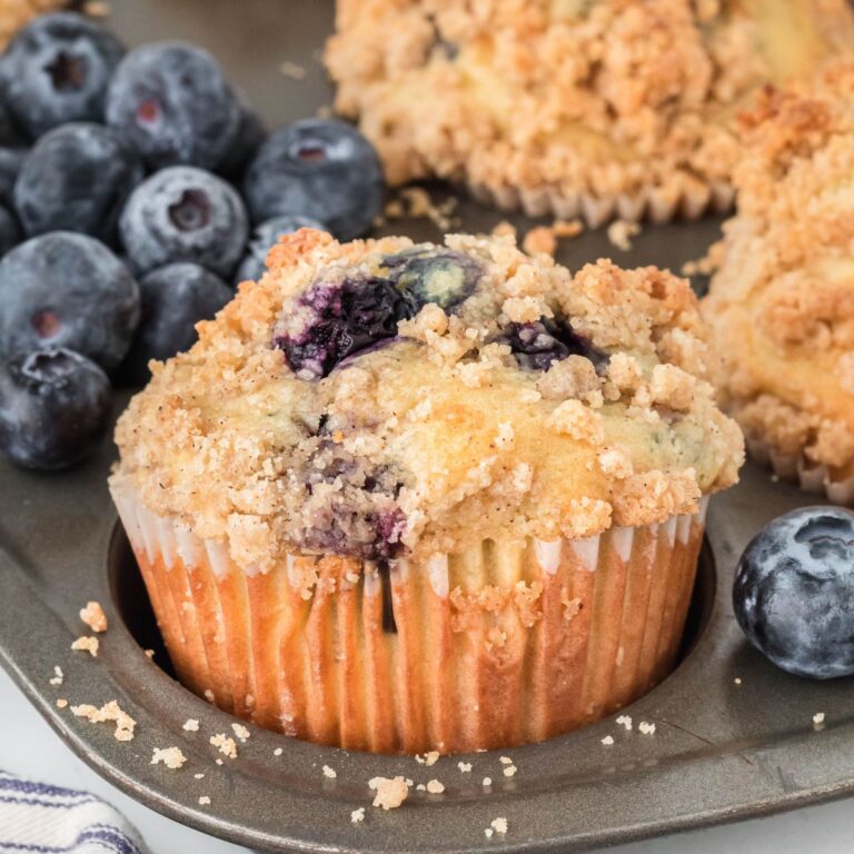 blueberry streusel muffin that just came out of the oven